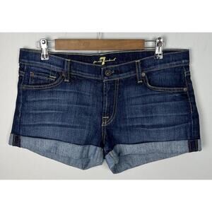 7 For All Mankind Roll Up Short Nouveau New York Dark Blue Denim Jeans Size 30